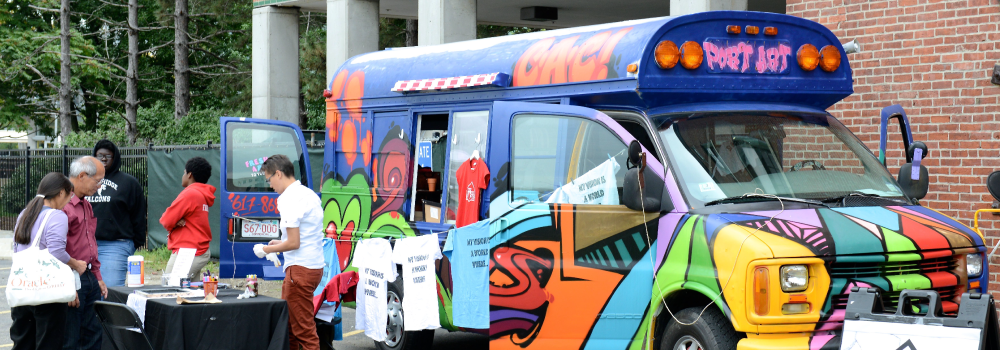 The Community Art Center's bus sets up shop outside the Innovation Playground