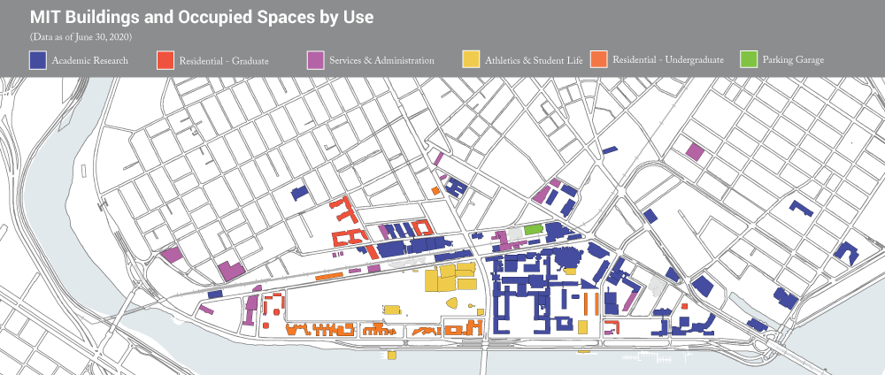 Map of campus buildings and occupied spaces by use