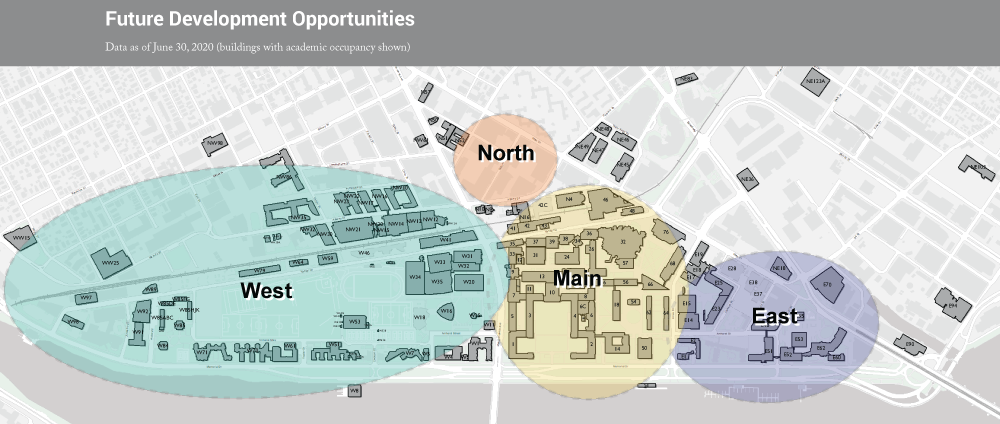 Map of areas for future campus planning activities